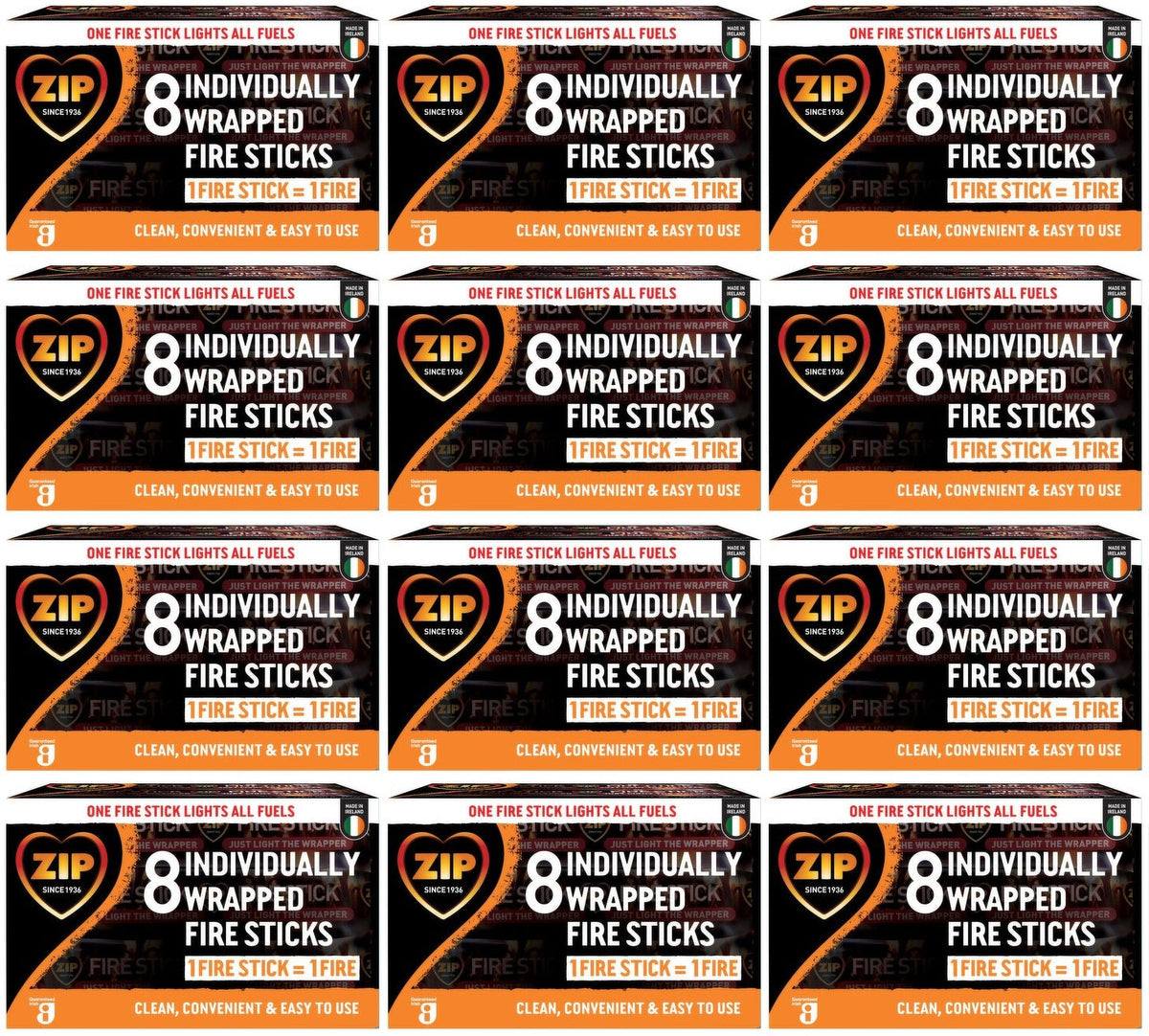 Zip Individually Wrapped Fire Sticks | 12 Packs of 8