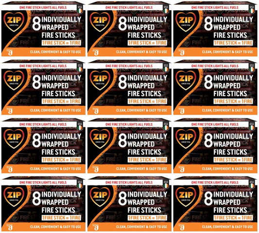 Zip Individually Wrapped Fire Sticks | 12 Packs of 8