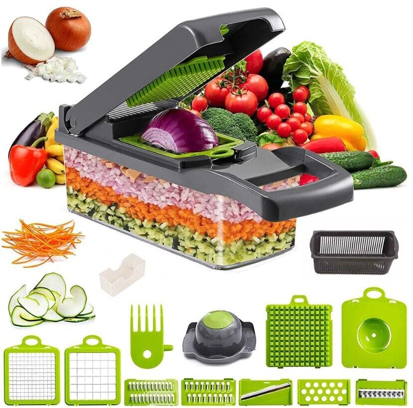 16-in-1 Vegetable Chopper Slicer Dicer Grater Kitchen Tool Set Fruit Cutting Gadget