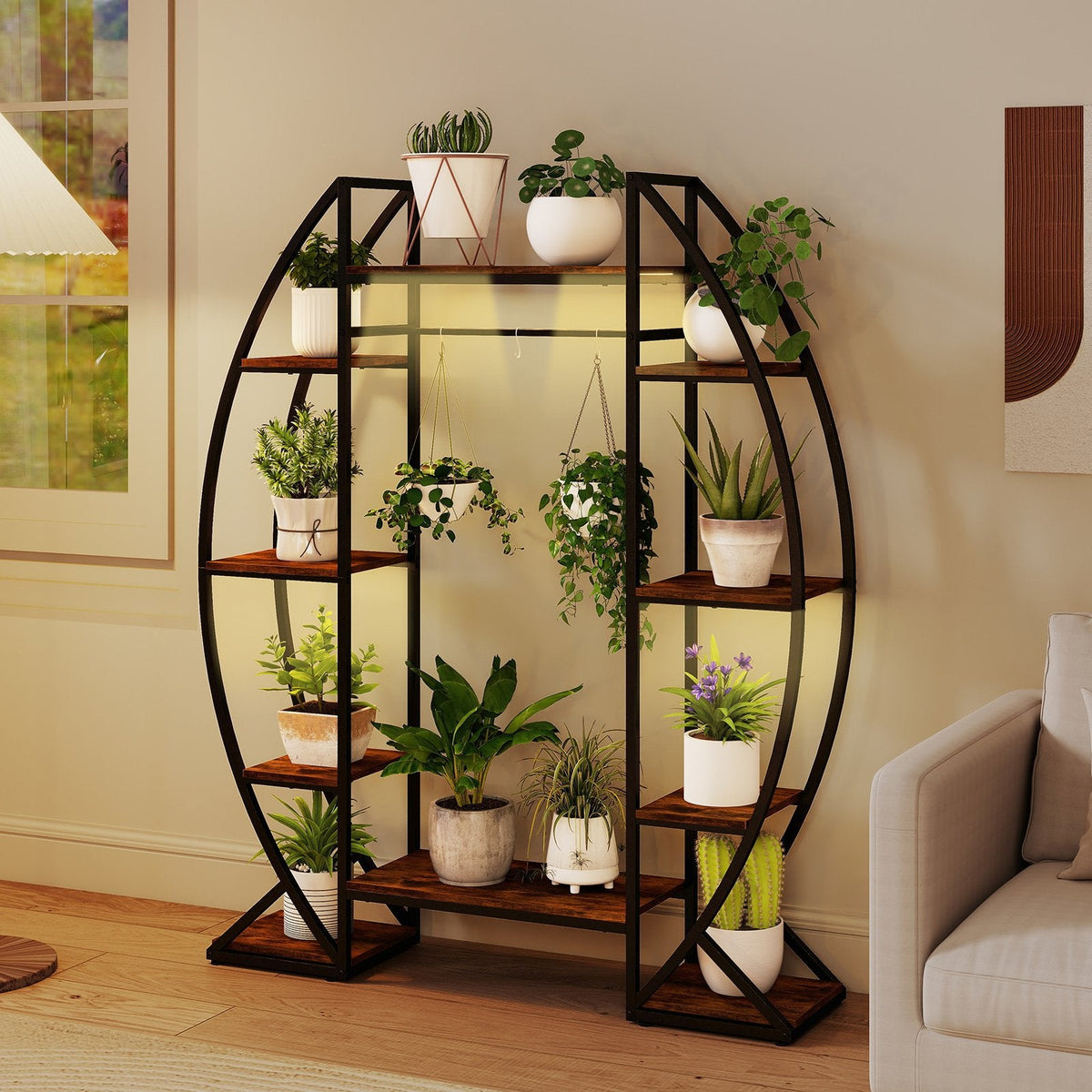 160CM Tall Indoor Plant Stand with Grow Lights-Coffee