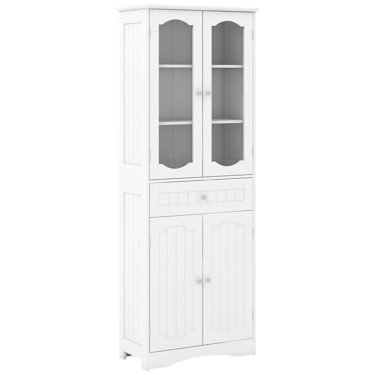 160cm Freestanding Linen Tall Bathroom Storage Cabinet with 2 Glass Doors-Black
