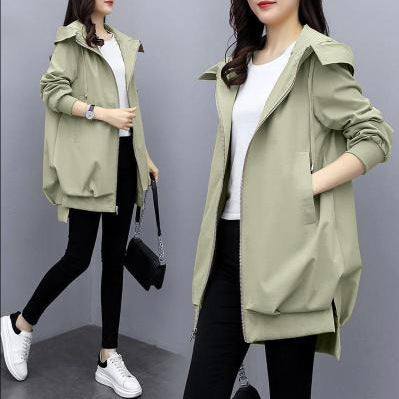 Loose Casual Hooded Mid-Length Trench Coat