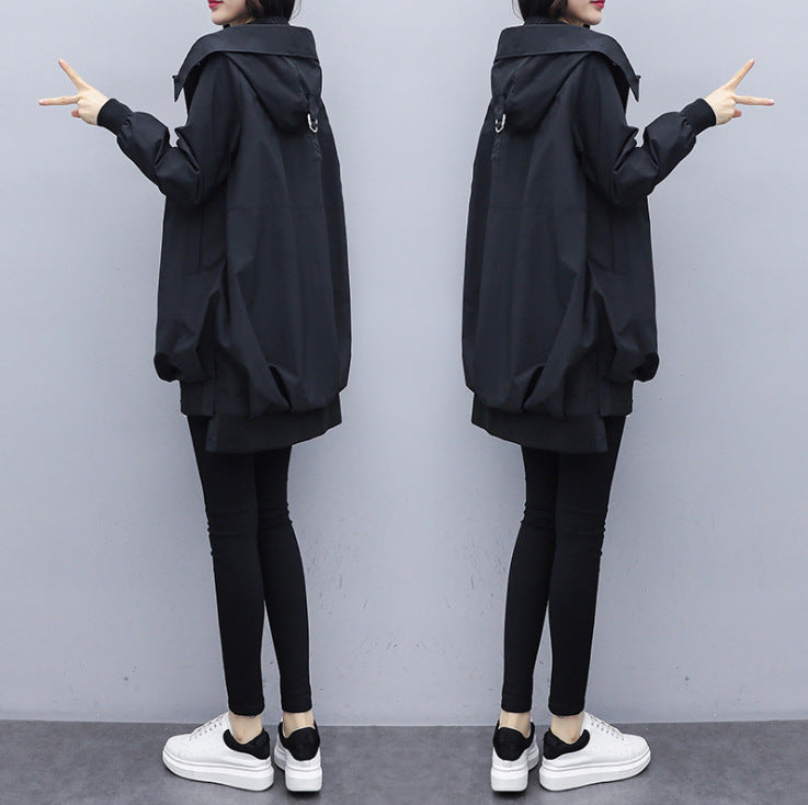 Loose Casual Hooded Mid-Length Trench Coat