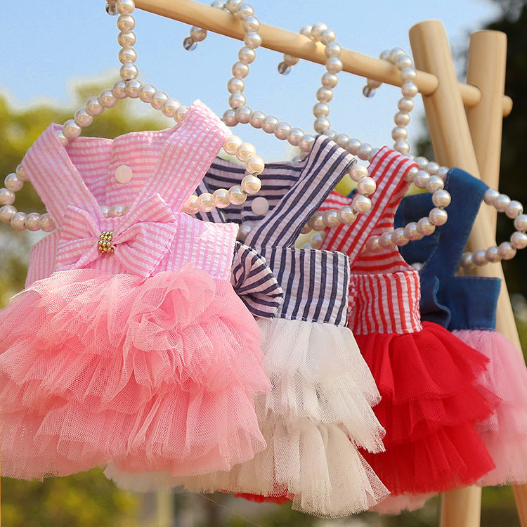 New Dog Clothes Striped Suspender Skirt