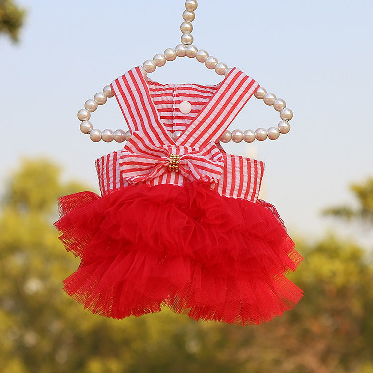 New Dog Clothes Striped Suspender Skirt