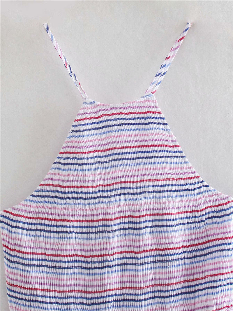 Vacation Style Sling Striped Backless Long Dress Women