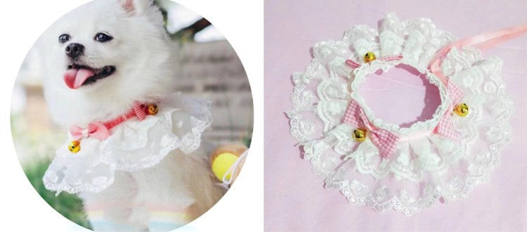 Pet Variety Saliva Towel Cats Dogs Lace Bib Scarf Bell Collar Bow Knot