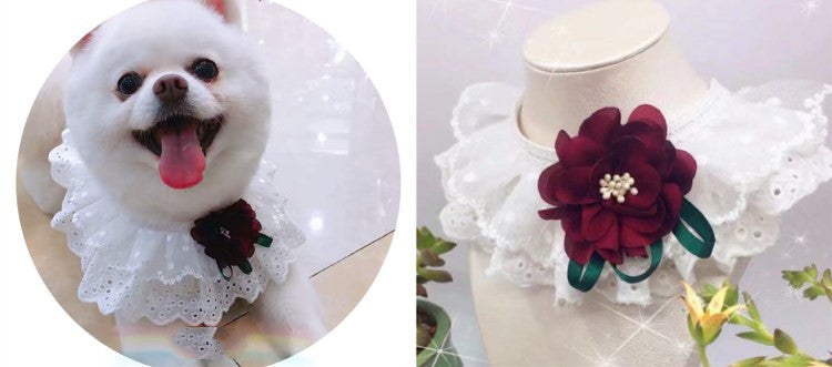Pet Variety Saliva Towel Cats Dogs Lace Bib Scarf Bell Collar Bow Knot
