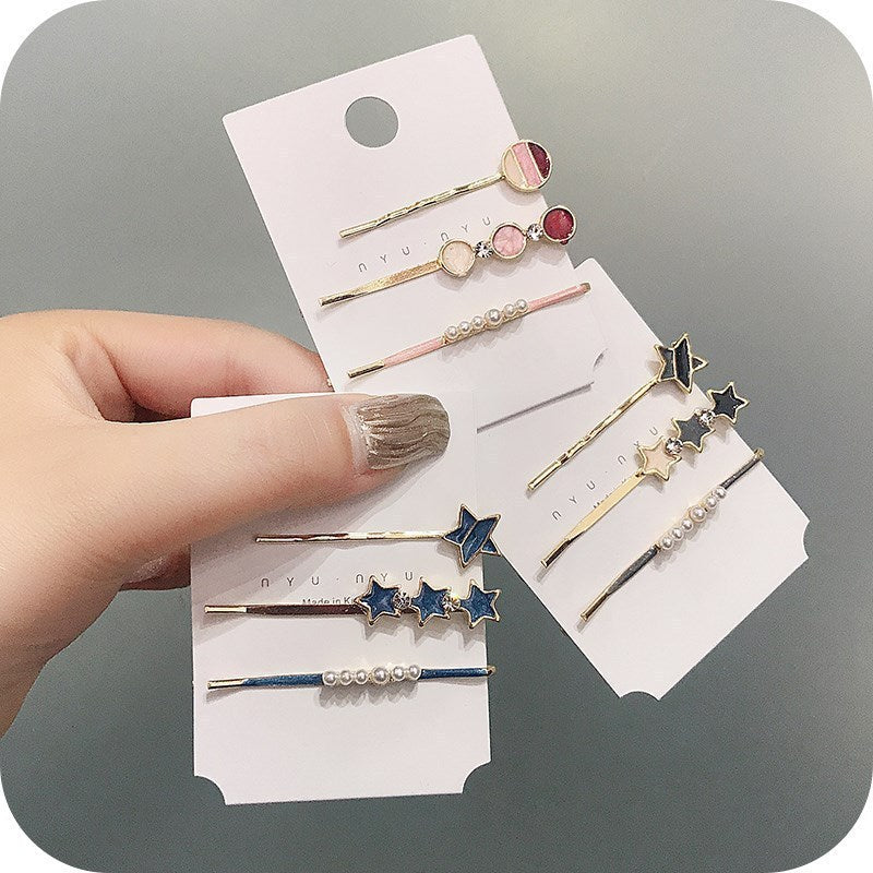 South Korea Ins Net Red Pearl Hairpin Set Hairpin Girl Word Clip Combination Side Bangs Clip Grabbing Clip