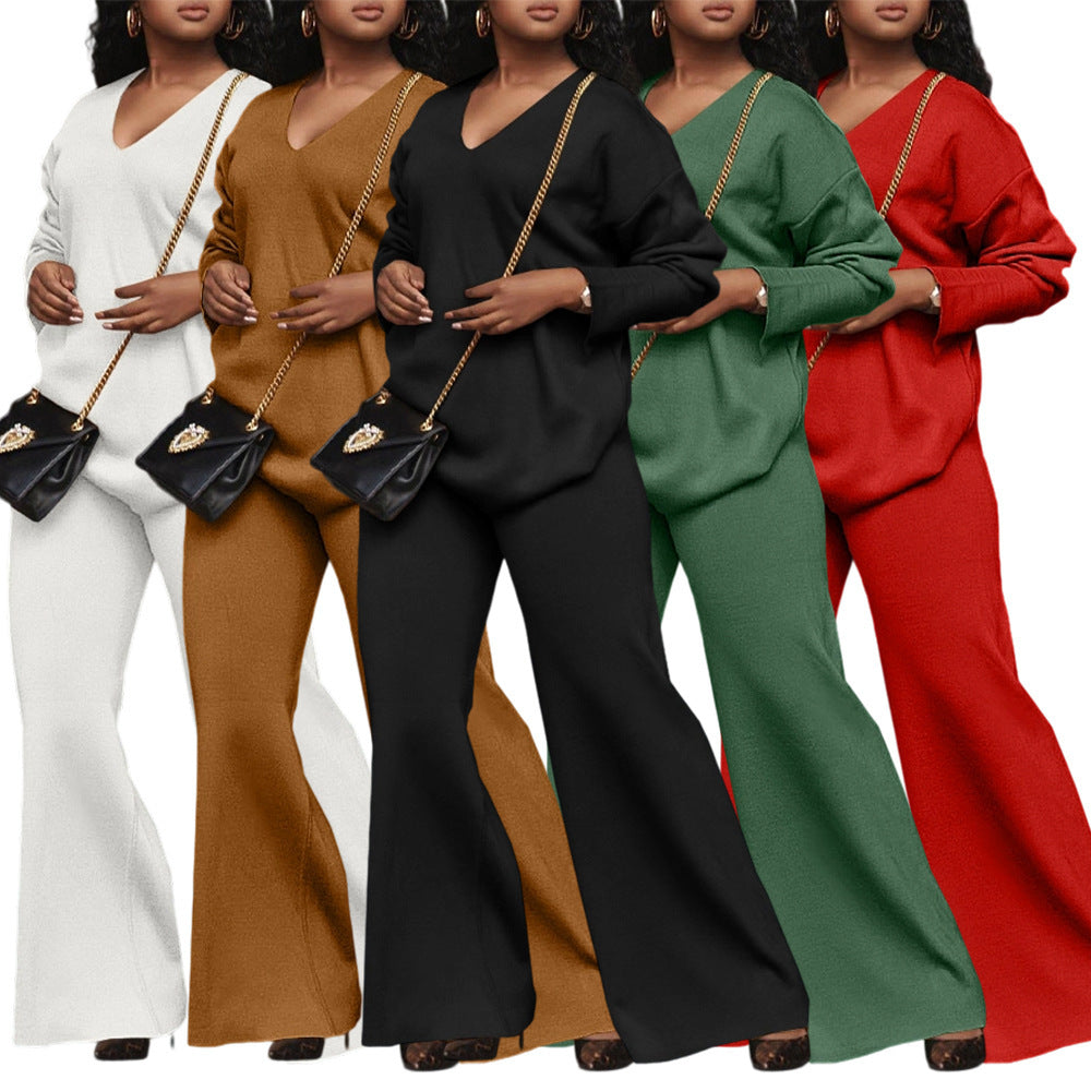 Women's Pure Color Thickened Suede Split Sleeve Two-piece Suit