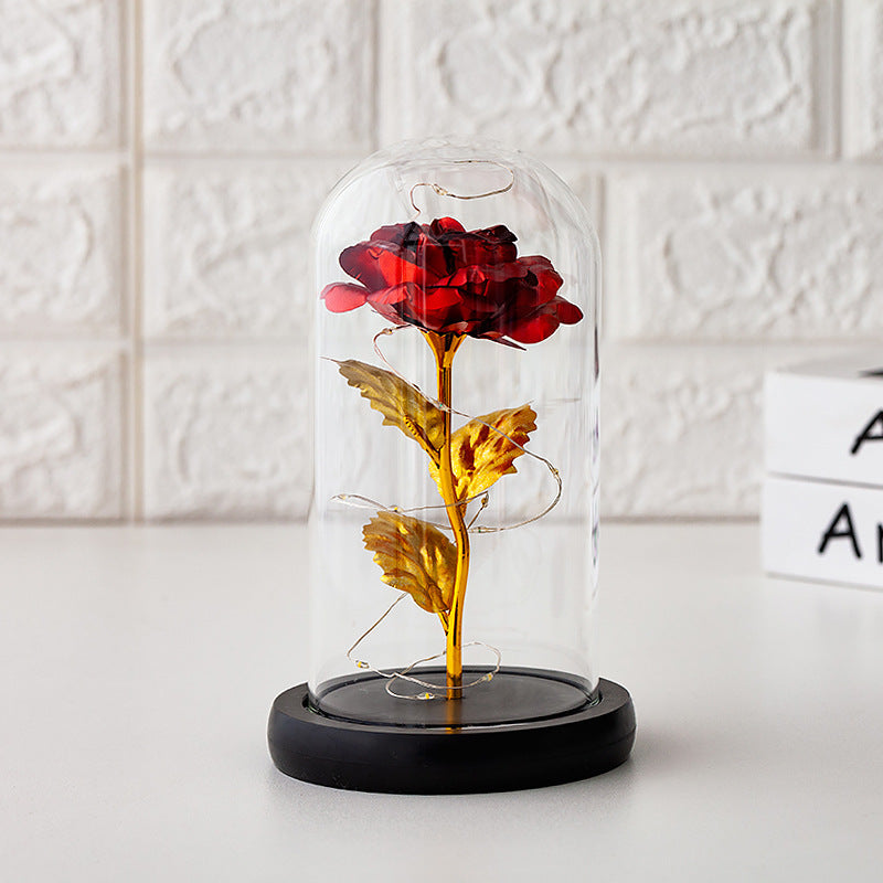 Immortal flower glass cover rose glass cover Valentine's Day gift Christmas gift gold foil flower creative ornament