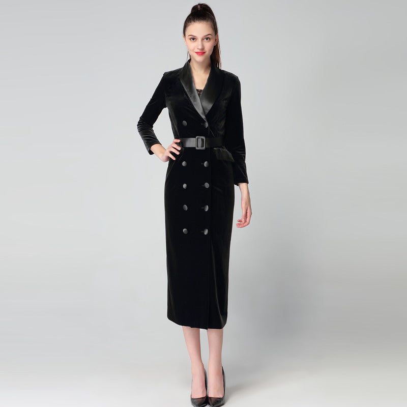 Autumn And Winter Hot Style High-end Velvet Windbreaker Women's Mid-length Style