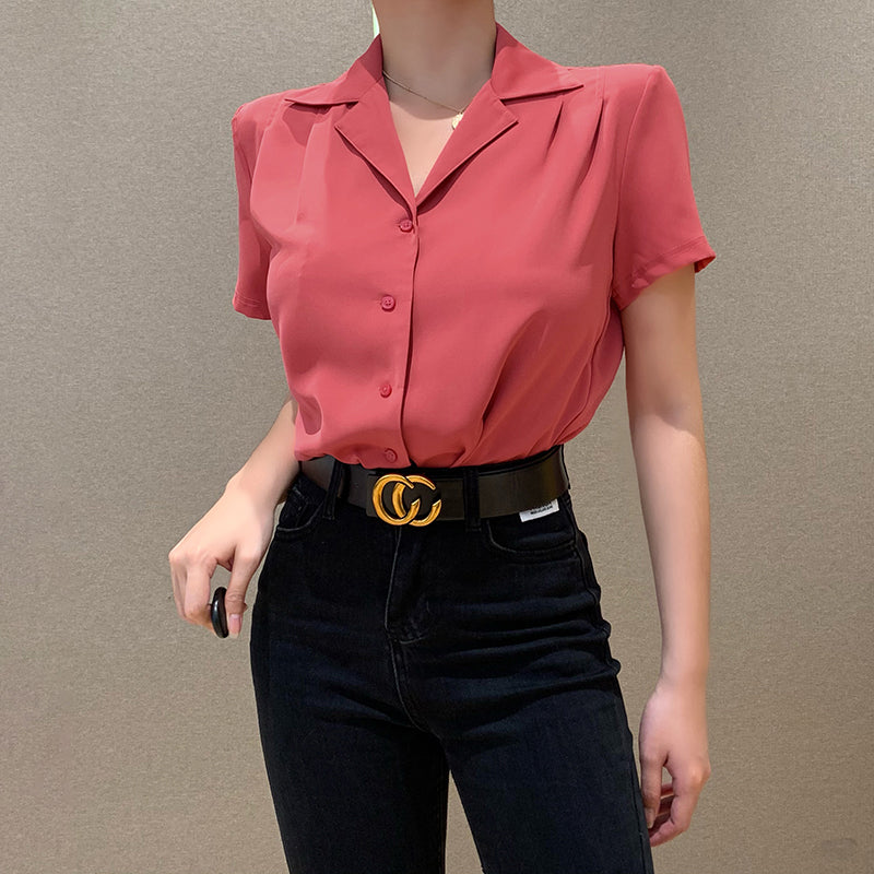 Sleeve Shirt Women''s Summer Fashion Slim Solid Color Top