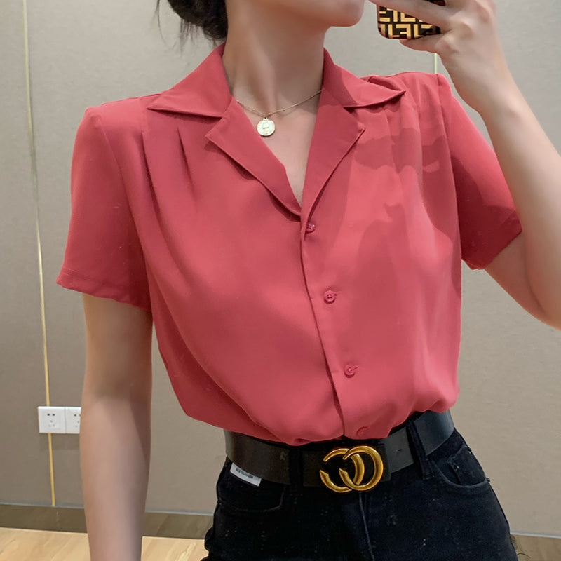 Sleeve Shirt Women''s Summer Fashion Slim Solid Color Top