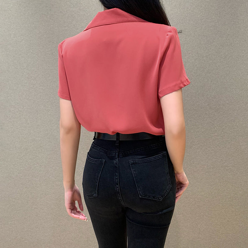 Sleeve Shirt Women''s Summer Fashion Slim Solid Color Top