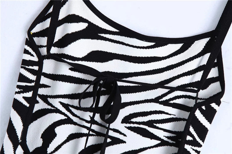 VUWWYV Za Jacquard Animal Print Jersey Dress Women White Black Backless Straps Midi Dress Woman Chic Casual Knit Vestidos