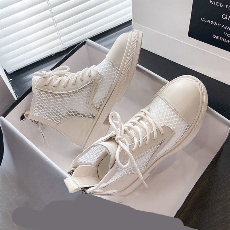 White Mesh Martin Boots Women Summer Thin