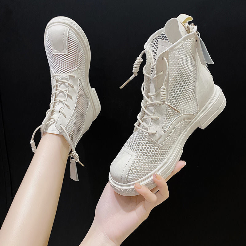 White Mesh Martin Boots Women Summer Thin