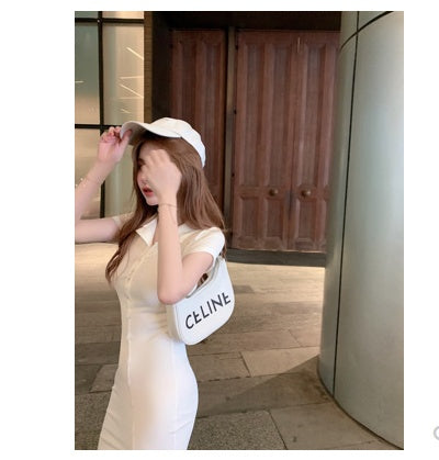 Retro Polo Collar Spice Girl Split Dress Women"s Summer New Hip Wrap Dress
