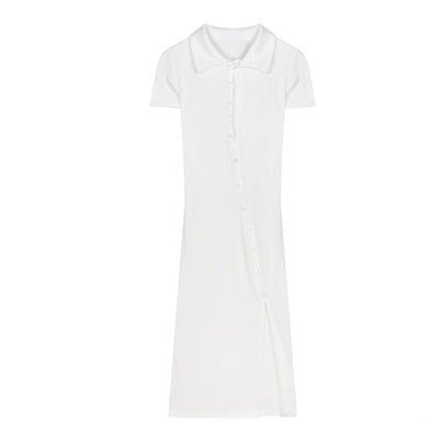 Retro Polo Collar Spice Girl Split Dress Women"s Summer New Hip Wrap Dress