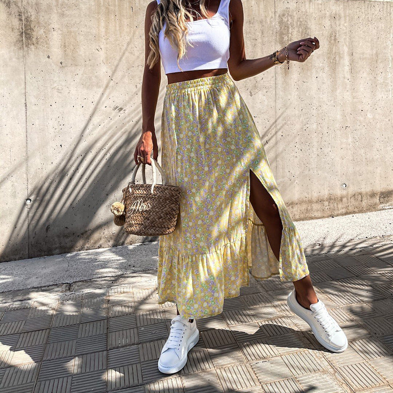 Summer Leisure Vacation Patchwork Floral Color Patchwork Skirt