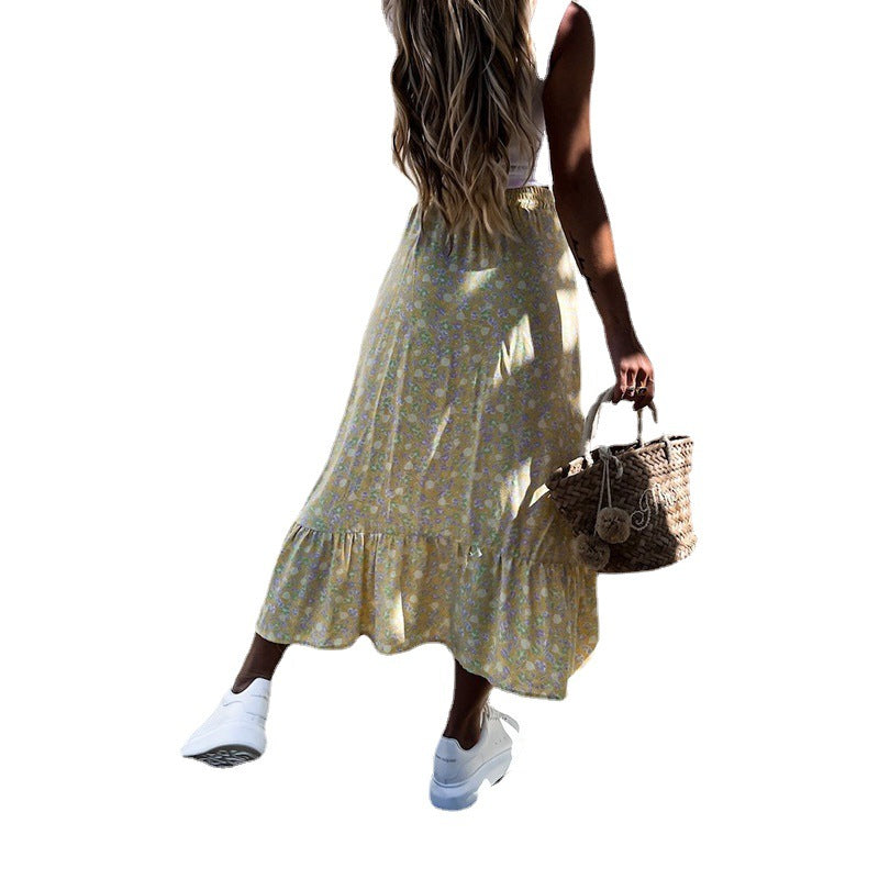 Summer Leisure Vacation Patchwork Floral Color Patchwork Skirt