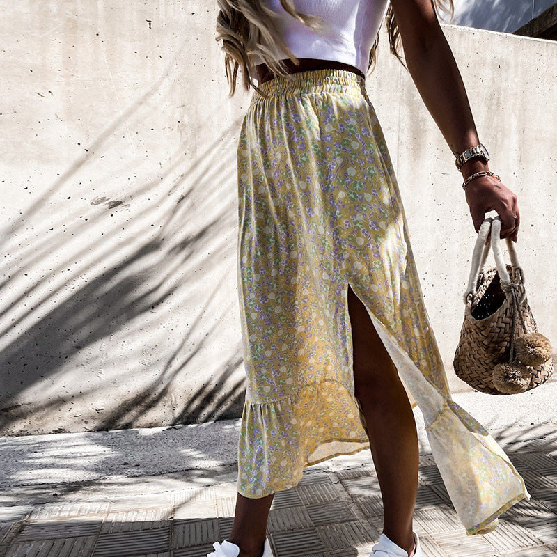 Summer Leisure Vacation Patchwork Floral Color Patchwork Skirt