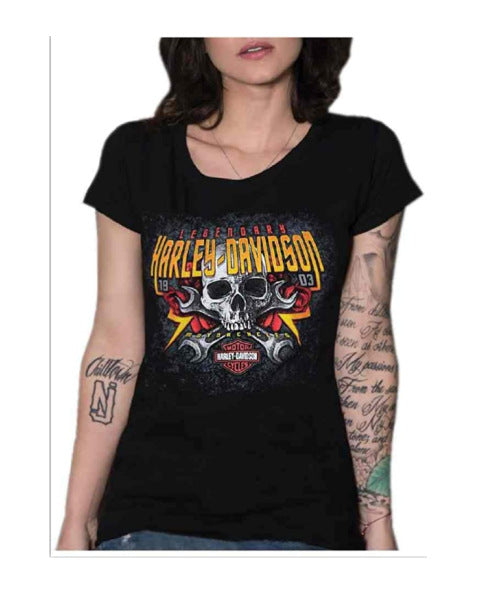 Women''s Steel Rose Crew Neck Short Sleeve T-shirt - Black