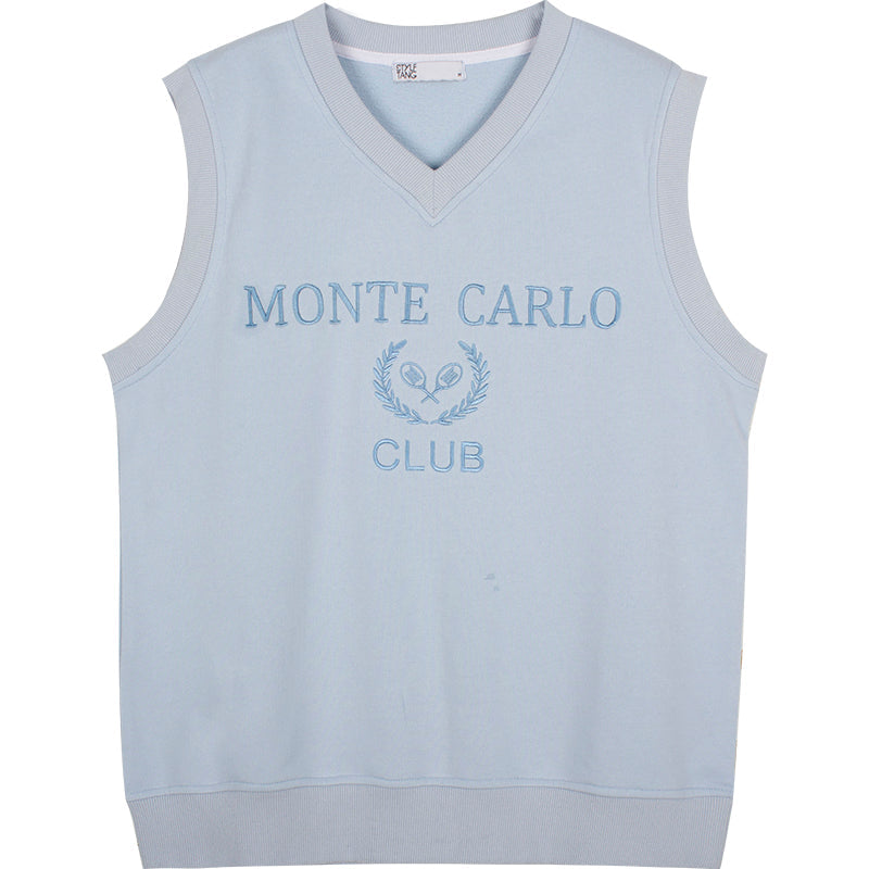 Vintage Tang American Retro Cream Blue White Sleeveless Vest Women''s Trendy Summer Loose T-shirt