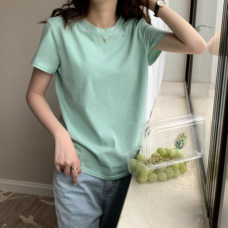 Huang Zheng"s basic multicolor round neck short sleeve T-shirt women"s summer Korean version slim and simple casual top t63391