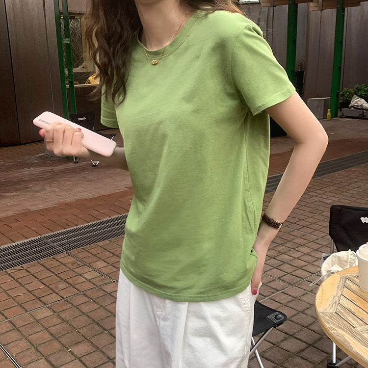 Huang Zheng"s basic multicolor round neck short sleeve T-shirt women"s summer Korean version slim and simple casual top t63391