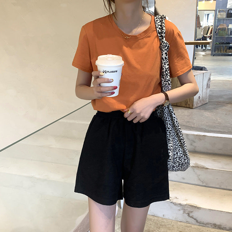 Huang Zheng"s basic multicolor round neck short sleeve T-shirt women"s summer Korean version slim and simple casual top t63391
