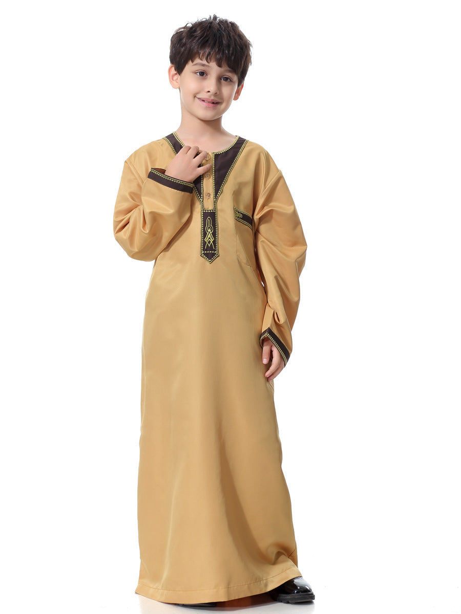 Muslim Arab Middle Eastern Youth Embroidered Round Neck Boy Robe