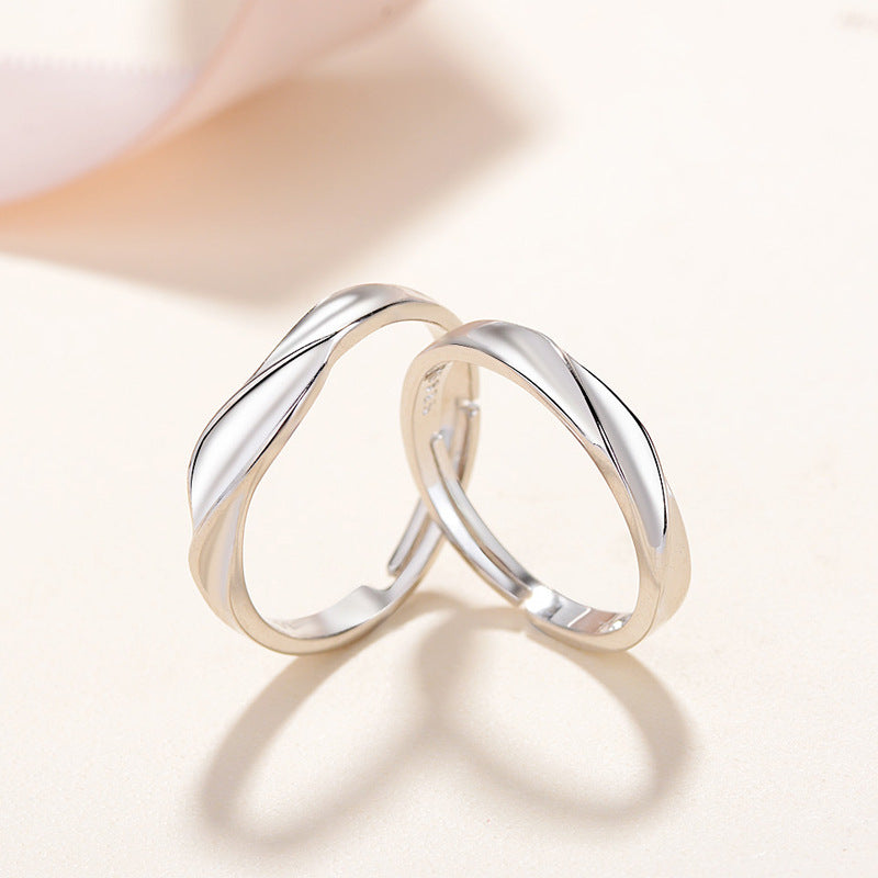 New S925 Sterling Silver Water Ripple Couple Ring Ring Love Interwoven Ring Korean Valentines Day Birthday Gift