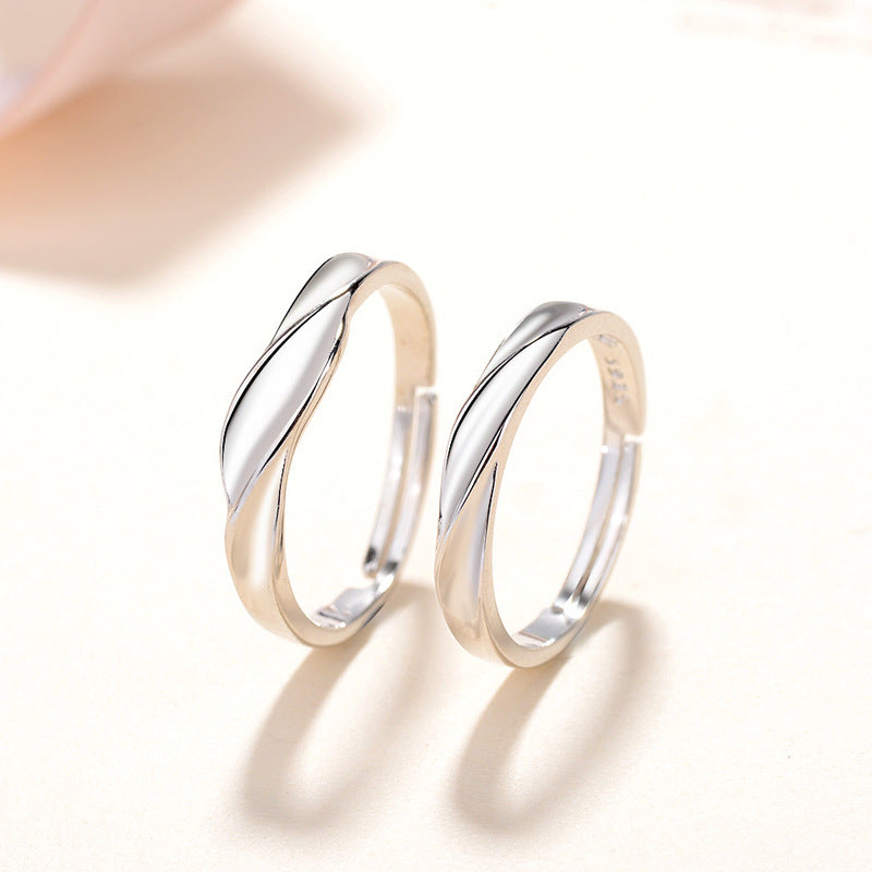 New S925 Sterling Silver Water Ripple Couple Ring Ring Love Interwoven Ring Korean Valentines Day Birthday Gift