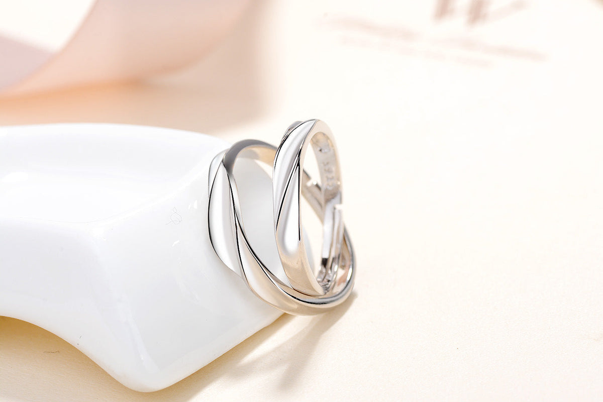 New S925 Sterling Silver Water Ripple Couple Ring Ring Love Interwoven Ring Korean Valentines Day Birthday Gift