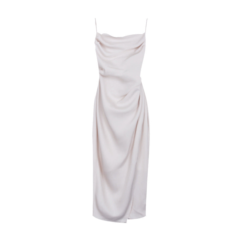 Suspender dress French 21 summer new one shoulder satin skirt children''s summer
