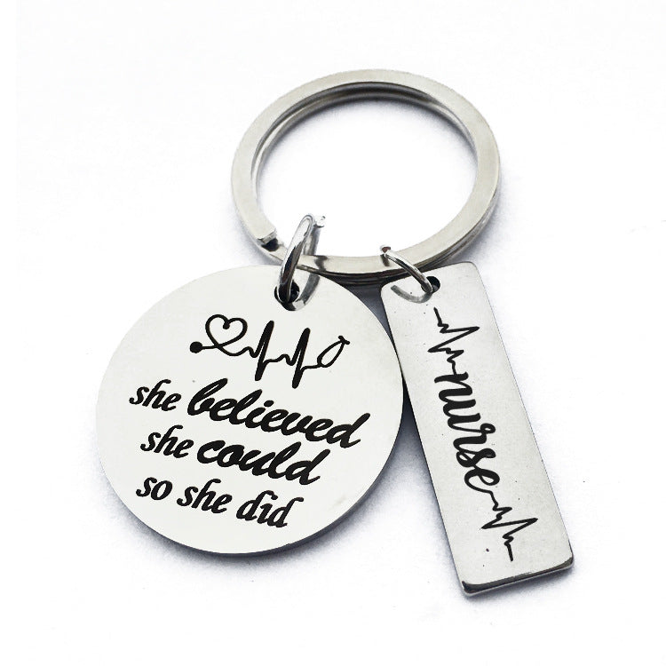 Nurse's Day Stainless Steel Keychain ECG Doctor Gift