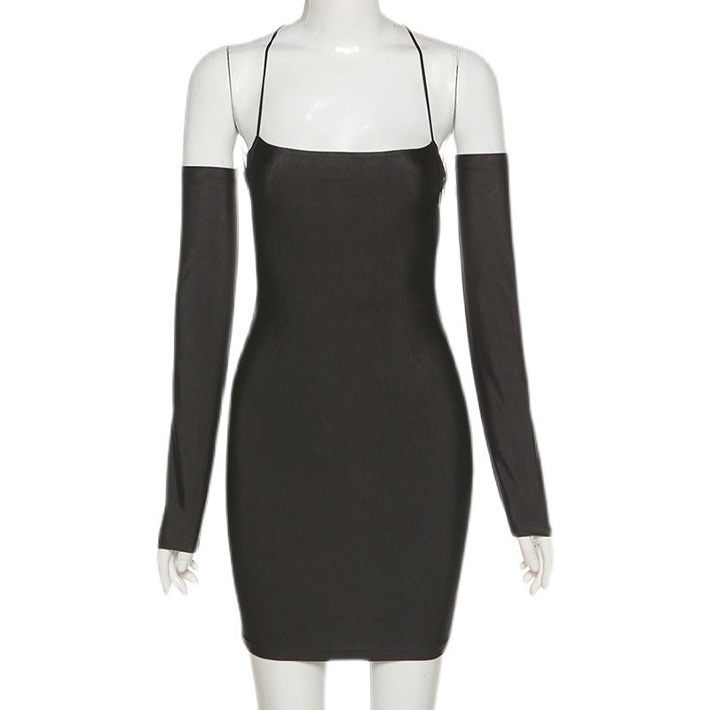 Black Backless Dress Tube Top Bag Hip Skirt