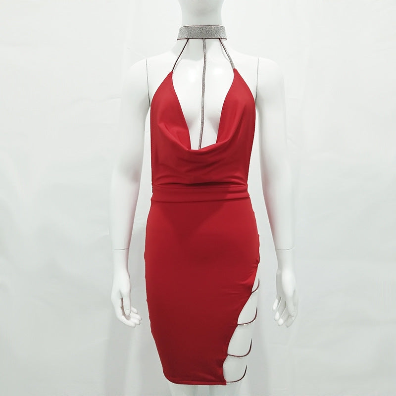 Rhinestone Sparkle Patchwork Neck Dress