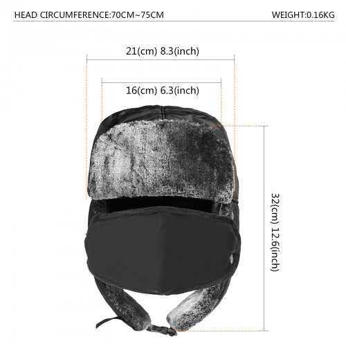 CAP-5 - Unisex 3-in-1 Thermal Faux Fur Lined Trapper Hat - Black