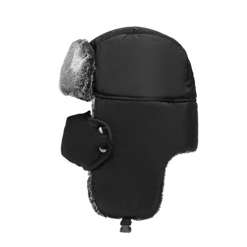 CAP-5 - Unisex 3-in-1 Thermal Faux Fur Lined Trapper Hat - Black