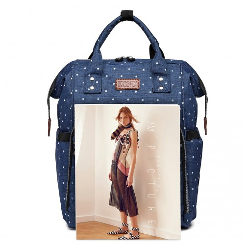 E6705D2 - Kono Wide Open Designed Baby Diaper Changing Backpack Dot - Navy