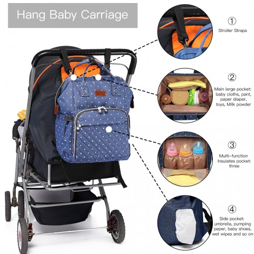 E6705D2 - Kono Wide Open Designed Baby Diaper Changing Backpack Dot - Navy