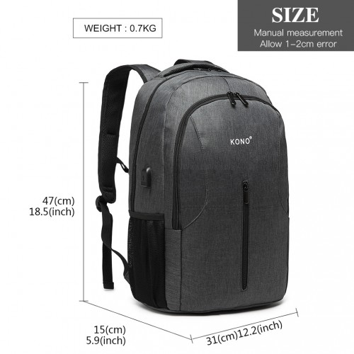 E6904 - Kono Large Backpack with USB Charging Interface - Grey
