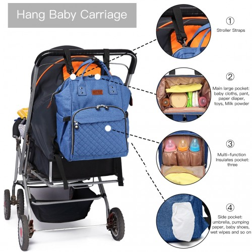 E6705 - Kono Wide Open Designed Baby Diaper Changing Backpack - Blue