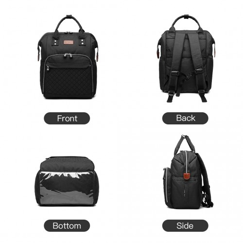 E6705 - Kono Wide Open Designed Baby Diaper Changing Backpack - Black