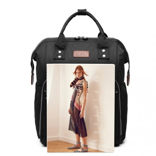 E6705 - Kono Wide Open Designed Baby Diaper Changing Backpack - Black