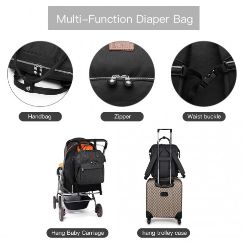 E6705 - Kono Wide Open Designed Baby Diaper Changing Backpack - Black