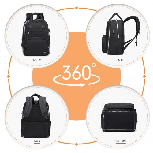 EQ2039 - Kono Classic Multi Functional Changing Backpack With USB Charging Interface - Black